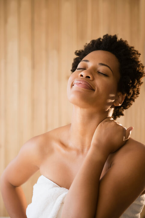 relaxed in a sauna